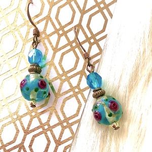 Turquoise Blown Glass Rose Dangly Beads!!!!